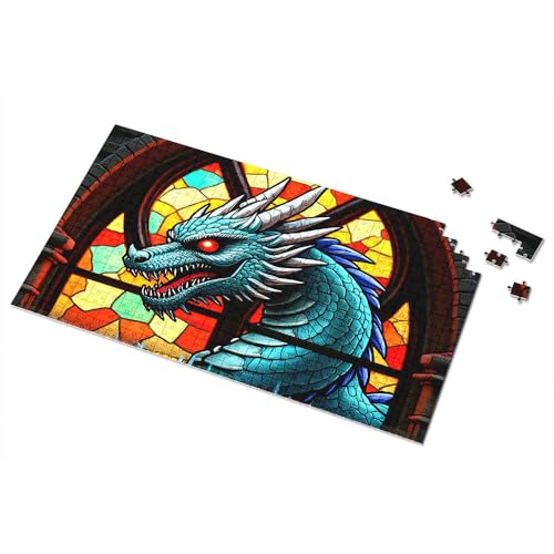 Puzzles für Erwachsene, 1000 Teile, blauer Drache im Buntglasfenster, Bild, Puzzle, Spielzeug für Kinder von 8–13 Jahren, 500 Teile (300 Stück) von TSGB