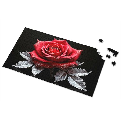 Puzzles für Erwachsene, 1000 Teile, rote Rose mit silbernen Blättern, Bildpuzzle, Spielzeug für Kinder von 8–13 Jahren, 500 Teile (500 Stück) von TSGB