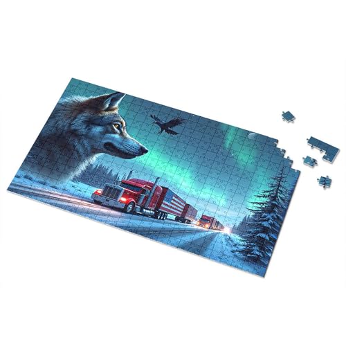 Puzzles für Kinder im Alter von 4–6 Jahren, Trucks mit amerikanischen Flaggen in einer verschneiten Nacht, Bilderpuzzle, Puzzle, Puzzle, Puzzle, 1000 Teile für Erwachsene (300 Teile) von TSGB