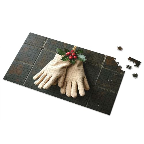 Puzzles für Kinder im Alter von 4–6 Jahren, Weihnachtshandschuhe mit Stechpalmen-Dekoration, Bilder-Puzzle, Puzzle, Puzzle, 1000 Teile für Erwachsene (300 Stück) von TSGB