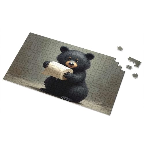 Puzzles für Kinder im Alter von 4–6 Jahren, bezaubernder schwarzer Bär, der Toilettenpapier hält, Bilderpuzzle, Puzzle, Puzzle, Puzzle, 1000 Teile für Erwachsene (500 Stück) von TSGB