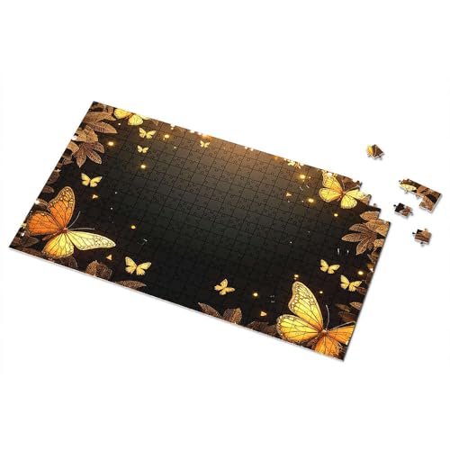Puzzles für Kinder im Alter von 4–6 Jahren, goldene Schmetterlinge und Blätter auf schwarzem Hintergrund, 1000 Teile für Erwachsene (1000 Teile) von TSGB