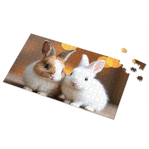 Puzzles für Kinder im Alter von 4–6 Jahren, zwei entzückende Kaninchen in weicher Beleuchtung, Bilder-Puzzle, Puzzle, Puzzle, 1000 Teile, für Erwachsene (500 Stück) von TSGB