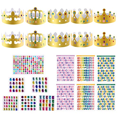 TSHAOUN 10 Stück Papier Krone Partyhüte, 6 Blätter Selbstklebende Strasssticker & 6 Blätter Alphanumerische Aufkleber, DIY Party Kronenhut Set für Prinzessin Königin Prinz Geburtstagsparty TSHAOUN 10 Stück Papier Krone Partyhüte, 6 Blätter Selbstklebende Strasssticker & 6 Blätter Alphanumerische Aufkleber, DIY Party Kronenhut Set für Prinzessin Königin Prinz Geburtstagsparty von TSHAOUN
