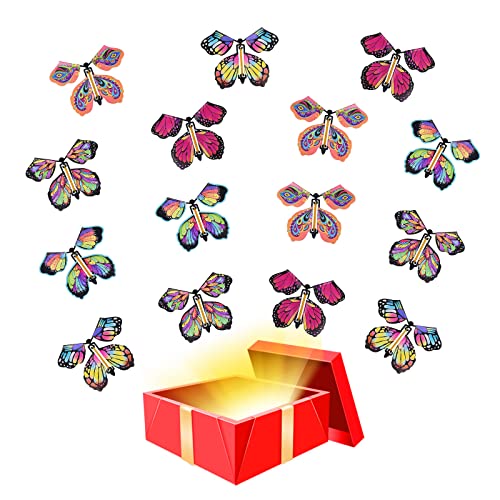 TSHAOUN 15 Stück Magische Schmetterling Spielzeug, Magic Flying Butterfly Card Wind up Butterfly Toy, Fliegender Schmetterling Karte Überraschung Geschenk für Geburtstag, Hochzeit (Zufällige Farbe) von TSHAOUN