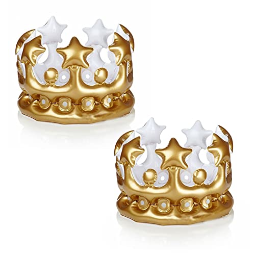 TSHAOUN 2 STÜCKE Aufblasbare Krone ， Queens Crown Junggesellinnenabschied Dekorationen Spielzeug ， Karnevalskostüm Zubehör (Gold) von TSHAOUN