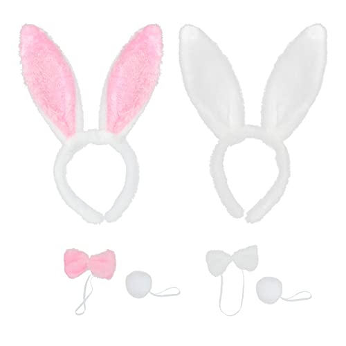 TSHAOUN 2 Sets Hasenohren Haarreif Bunny Ohren Haarreif Cosplay,Tier Kostüm Set, Bunny Kostüm Set Stirnband Fliege Schwanz für Kinder Erwachsene Karneval Party TSHAOUN 2 Sets Hasenohren Haarreif Bunny Ohren Haarreif Cosplay,Tier Kostüm Set, Bunny Kostüm Set Stirnband Fliege Schwanz für Kinder Erwachsene Karneval Party von TSHAOUN