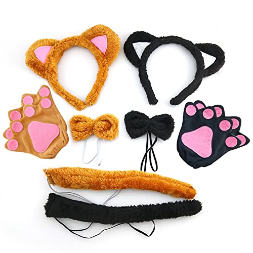 TSHAOUN 2 Sets Kostümset Katze, Katze Tierkleid Cosplay Set Katzenohren Stirnband Kätzchen Schwanz Ohren Kragen Pfoten Handschuhe für Halloween Fasching Karneval (Katze und Bär) TSHAOUN 2 Sets Kostümset Katze, Katze Tierkleid Cosplay Set Katzenohren Stirnband Kätzchen Schwanz Ohren Kragen Pfoten Handschuhe für Halloween Fasching Karneval (Katze und Bär) von TSHAOUN