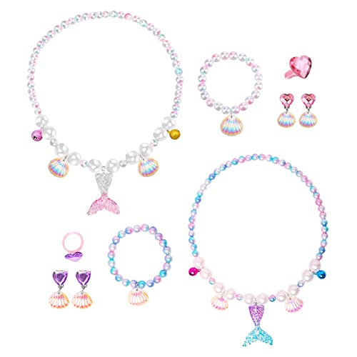 TSHAOUN 2 Sets Prinzessin Halskette Ringe Armbänder Ohrring Kleine Schmucksets für Party Prinzessin Verkleiden Geschenk von TSHAOUN