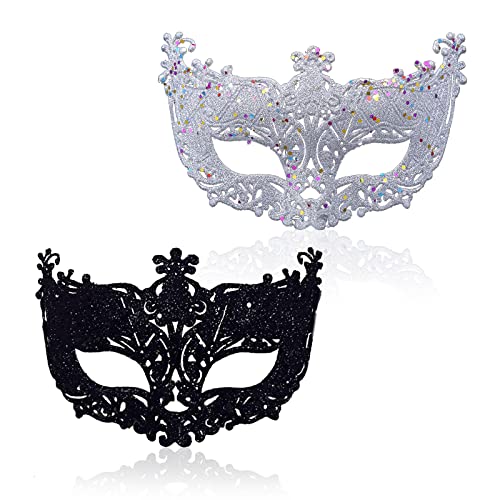 TSHAOUN 2-teilige Maskerademaske, schwarze filigrane und silberne filigrane Party, ausgefallene Weihnachtsmasken für den Maskenball TSHAOUN 2-teilige Maskerademaske, schwarze filigrane und silberne filigrane Party, ausgefallene Weihnachtsmasken für den Maskenball von TSHAOUN