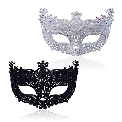 TSHAOUN 2-teilige Maskerademaske, schwarze filigrane und silberne filigrane Party, ausgefallene Weihnachtsmasken für den Maskenball von TSHAOUN