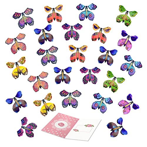 TSHAOUN 25 Magische Fliegende Schmetterling, Schmetterlings Karte für Geburtstagsgeschenke, Wind up Butterfly Fliegender Schmetterling Karte für Geburtstag (Zufällige Farbe) von TSHAOUN