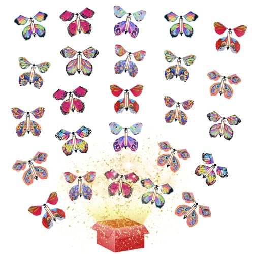 TSHAOUN 25 Stück Magische Schmetterling Spielzeug, Fliegender Schmetterling Karte, Magic Flying Butterfly Card Wind up Butterfly Kinder Überraschung Geschenk für Geburtstag, Hochzeit (Zufällige Farbe) von TSHAOUN