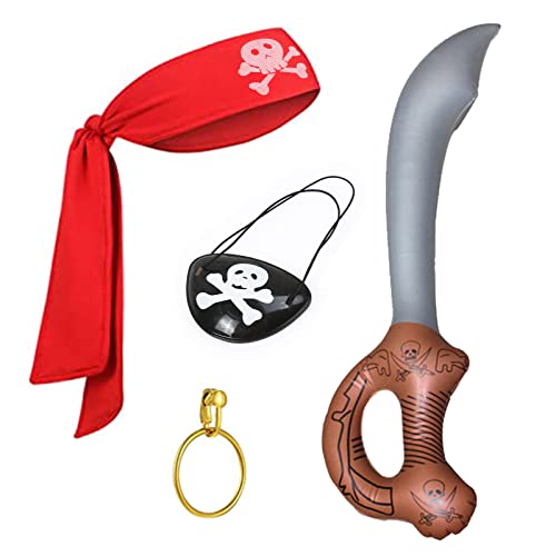 TSHAOUN 4 Stück Piraten Kostüm Zubehör Set, Weihnachten Piraten Partyzubehör, Piraten Kapitän Kostüm Accessoires Set,Halloween Piraten Partyzubehör,Augenklappe,Halstuch, Ring,Aufblasbares Messer TSHAOUN 4 Stück Piraten Kostüm Zubehör Set, Weihnachten Piraten Partyzubehör, Piraten Kapitän Kostüm Accessoires Set,Halloween Piraten Partyzubehör,Augenklappe,Halstuch, Ring,Aufblasbares Messer von TSHAOUN