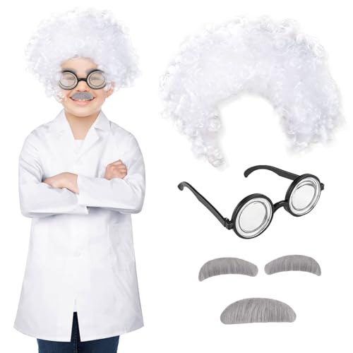 TSHAOUN 4 Stück Verrückter Professor Wissenschaftler Perücke mit Brille Nerd Schnurrbart Augenbrauen Herren Weiß Locken Perücke Alter Opa Professor Kostüm Kinder Erwachsene Karneval Halloween(4PCS) TSHAOUN 4 Stück Verrückter Professor Wissenschaftler Perücke mit Brille Nerd Schnurrbart Augenbrauen Herren Weiß Locken Perücke Alter Opa Professor Kostüm Kinder Erwachsene Karneval Halloween(4PCS) von TSHAOUN