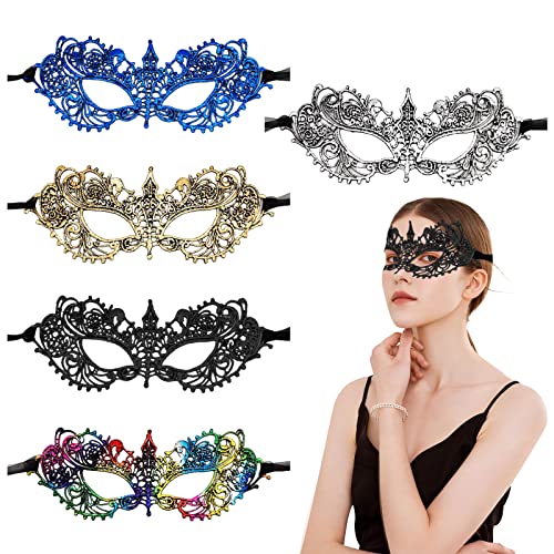 TSHAOUN 5 Stück Maskerade Ball Maske，Metall Spitzenmaske für Frauen，Venetian Party Masken,Für Fancy Karneval Ball Halloween Party Kostüm Kleid Halloween von TSHAOUN