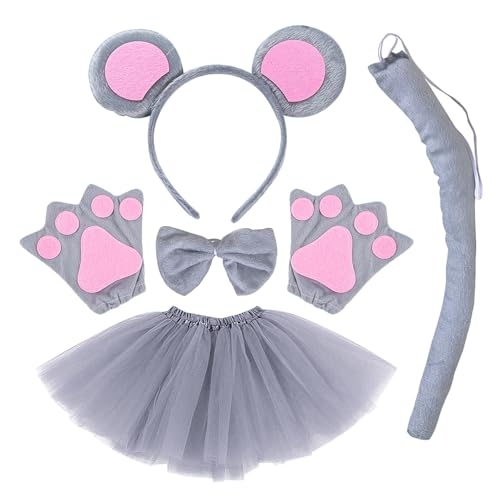 TSHAOUN 5-teiliges Tier-Maus-Kostüm-Set, Ohren, Stirnband, Fliege, Handschuhe, Tutu, Rock, Verkleidungsset, Maus-Kostüm, Party-Dekoration, Zubehör für Kinder, Geburtstag, Weihnachten, Party (5 Stück) TSHAOUN 5-teiliges Tier-Maus-Kostüm-Set, Ohren, Stirnband, Fliege, Handschuhe, Tutu, Rock, Verkleidungsset, Maus-Kostüm, Party-Dekoration, Zubehör für Kinder, Geburtstag, Weihnachten, Party (5 Stück) von TSHAOUN