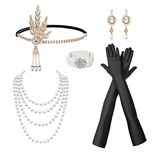 TSHAOUN 6 Stück 1920s Flapper Accessoires Set,1920 Zubehör Set 20er Jahre Themenset mit Stirnband Kopfbedeckung schwarze Handschuhe Halskette,Great Gatsby Zubehör. TSHAOUN 6 Stück 1920s Flapper Accessoires Set,1920 Zubehör Set 20er Jahre Themenset mit Stirnband Kopfbedeckung schwarze Handschuhe Halskette,Great Gatsby Zubehör. von TSHAOUN