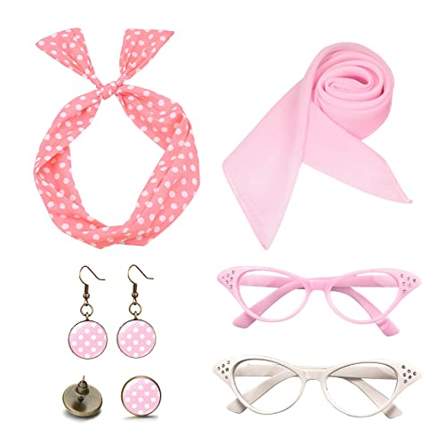 TSHAOUN 6TLG Rockabilly Accessoires 50er Jahre Damen Kleid Zubehör mit Polka Dot Chiffon Schal Katzen Auge Brille 60er Jahre Kleidung für Motoparty Retro Teily Party TSHAOUN 6TLG Rockabilly Accessoires 50er Jahre Damen Kleid Zubehör mit Polka Dot Chiffon Schal Katzen Auge Brille 60er Jahre Kleidung für Motoparty Retro Teily Party von TSHAOUN