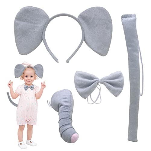 TSHAOUN Elefant Kostüm für Kinder, Elefant Tierkleid Nette Cosplay Grau Elefanten ohren Stirnband Elefanten Nase Elefant Kragen Schwanz für Kinder Halloween Fasching Karneval Party Favors (Elefant) von TSHAOUN