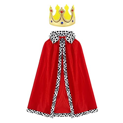 TSHAOUN Erwachsene King Queen Kostümset, 2-teiliges Set König Königin Umhang mit Krone Samtumhang Königlicher Umhang Märchen Kostüme Erwachsene für Karneval Halloween Cosplay Mottoparty, 120cm (Rot) von TSHAOUN