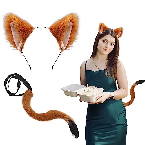 TSHAOUN Faschingskostüm, Fuchsohren Cosplay Set Fuchs Ohren Stirnband Fuchsschwanz für Halloween Fasching Karneval Party (Fuchs) von TSHAOUN