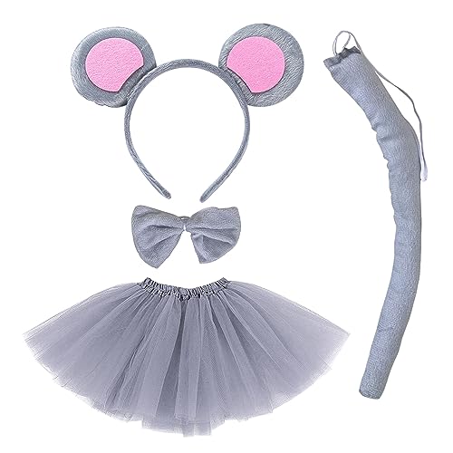 TSHAOUN Haarreifen mit Maus Ohren, Tier Kostüm Set,Ohren Stirnband Schwanz Tier Verkleidung Set, für Kinder Cosplay Geburtstagsfeier Karneval Weihnachten Party Supplies. (Grau) von TSHAOUN