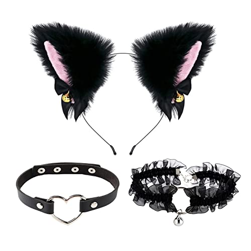 TSHAOUN Katzenohren Haarreif,Cat Ears Stirnband Glöckchen Halskette für Damen,Katzenohren Haarreif für Karneval Kostüm Cosplay Mädchen Damen und Kinder von TSHAOUN
