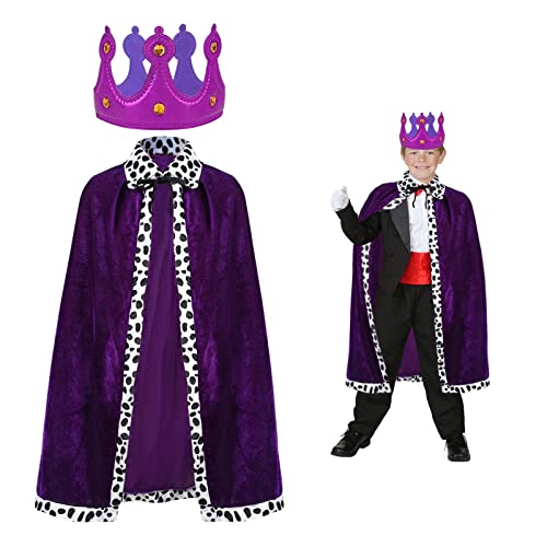 TSHAOUN Kinder Prinz Umhang mit Krone Königsmantel Königin Umhang Samtumhang Königsumhang, Prinz Kostüm Königin Kostüm für Cosplay, Halloween, Kindertag, Karneval, Junge, Mädchen, 80cm (Purple) von TSHAOUN