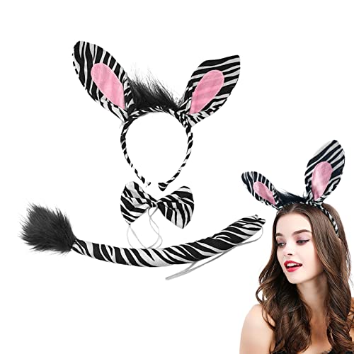 TSHAOUN Kostüm-Set Zebra, Tierkostüm Set, mit Zebra-Stirnband, Fliege, Schwanz, Kostüm Party Dekoration Zubehör, für Karneval, Halloween, Geburtstag, Weihnachten von TSHAOUN