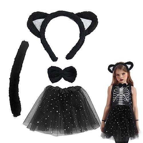 TSHAOUN Kostümset Katze Katze Tierkleid Cosplay Set Katzenohren Stirnband Kätzchen Schwanz Ohren Kragen Prinzessin Tutu für Halloween Fasching Karneval (Katze) von TSHAOUN