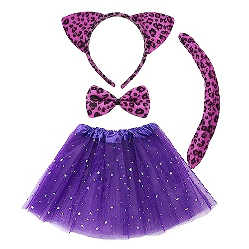 TSHAOUN Leoparden Kostüm, Leopardenkostüm Tierkleid Cosplay Set Leoparden Ohren Stirnband Schwanz Fliege Tutu für Tierkostüm Halloween Fasching Karneval Verkleidung (Leoparden) von TSHAOUN