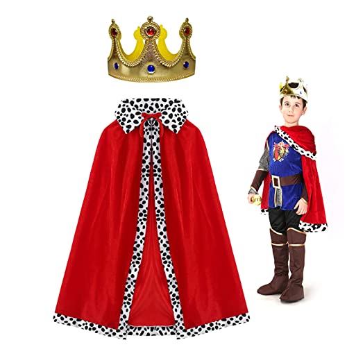 TSHAOUN Prinz Umhang Kinder, Junge König Umhang Königsmantel mit Krone, Prinz Kostüm für Prinzenparty, Cosplay, Halloween, Kindertag, Karneval, Einheitsgröße, 80cm für Kinder von 90–135cm (Red) von TSHAOUN