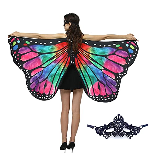 TSHAOUN Schmetterlingsflügel, Halloween-Umhang, Feenflügel, Umhang für Damen, Schmetterlingsschal, Pixie, Cosplay, Zubehör, weicher Schmetterlingsumhang, Kostüm für Mädchen und Damen, Regenbogen von TSHAOUN