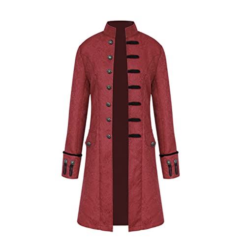 TSIRNK Mittelalter Kleidung Herren,Steampunk Herren,Halloween Kostüme Herren,Frack Steampunk Gothic Mittelalter Uniform (Rot, 2XL) von TSIRNK