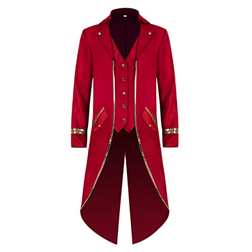 TSIRNK Steampunk Herren,Mittelalter KostüM Herren,Frack Herren,für Karneval Halloween KostüMe Herren (Rot, L) von TSIRNK