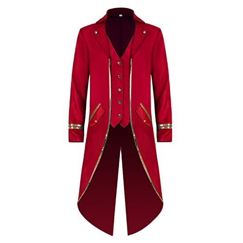 TSIRNK Steampunk Herren Mittelalter Kostüm, Frack für Karneval Halloween (Rot, M) von TSIRNK