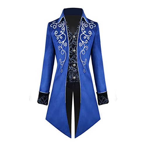 TSIRNK Mittelalter Kleidung Herren,Halloween Kostüm Herren,Herren Steampunk Vintage Frack Jacke (Blau, 2XL) von TSIRNK