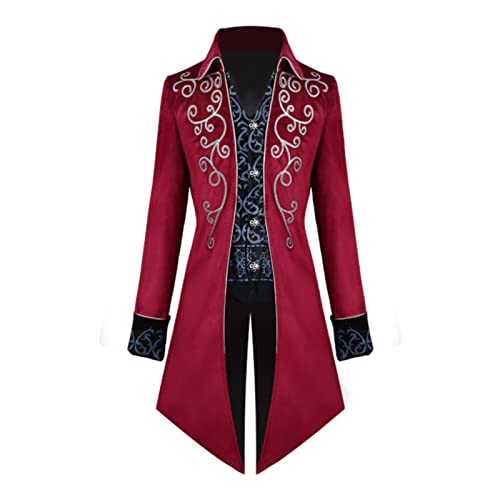 TSIRNK Mittelalter Kleidung Herren, Halloween Kostüm, Steampunk Vintage Frack Jacke (Rot, M) von TSIRNK