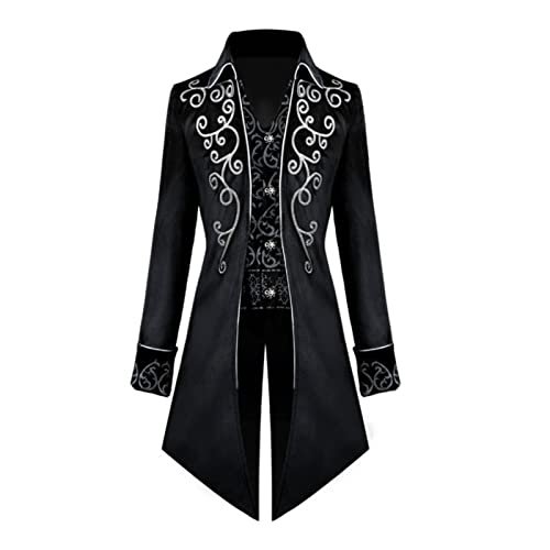 TSIRNK Mittelalter Kleidung Herren,Halloween Kostüm Herren,Herren Steampunk Vintage Frack Jacke (Schwarz, 2XL) von TSIRNK