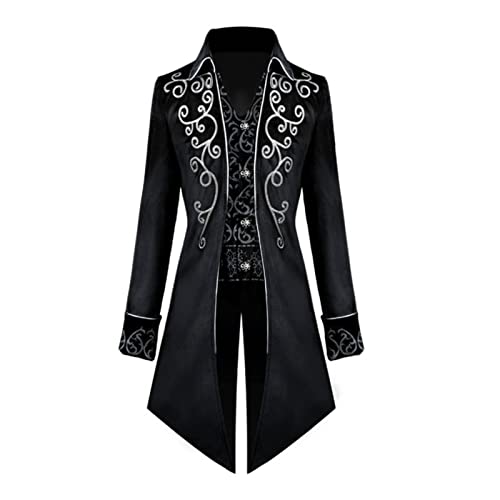 TSIRNK Mittelalter Kleidung Herren, Halloween Kostüm, Steampunk Vintage Frack Jacke (Schwarz, S) von TSIRNK