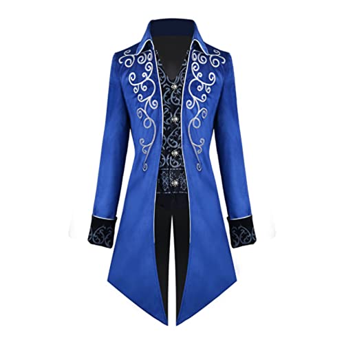 TSIRNK Mittelalter Kleidung Herren, Halloween Kostüm, Steampunk Vintage Frack Jacke (Blau, L) von TSIRNK