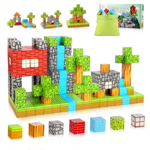 TSKER Magnetische Bausteine - 100 Pcs Magnet Spielzeug, Magnetic Blocks Bauen Fantasiewelt - Waldserie, STEM Montessori-Sensorikspielzeug Geeignetes Geschenk für Kinder ab 3 Jahren von TSKER