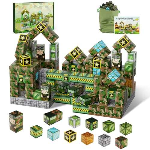 TSKER Magnetische Bausteine - 130 Pcs Magnet Spielzeug, Magnetic Blocks Bauen Fantasiewelt - Militärlager, STEM Montessori-Sensorikspielzeug Geeignetes Geschenk für Kinder ab 3 4 5 6 7 8 9 10Jahren von TSKER