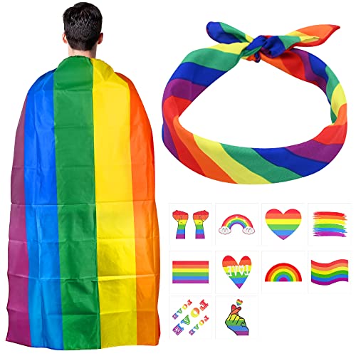 12 Stück Gay Pride Accessoire LGBTQ Gay Pride Regenbogen Set Regenbogen Pride Cape LGBT Regenbogen Stirnband Regenbogen Temporäre Tattoos für Gay Pride Festivals Feierlichkeiten Parade Partydekor 12 Stück Gay Pride Accessoire LGBTQ Gay Pride Regenbogen Set Regenbogen Pride Cape LGBT Regenbogen Stirnband Regenbogen Temporäre Tattoos für Gay Pride Festivals Feierlichkeiten Parade Partydekor von TSLBW