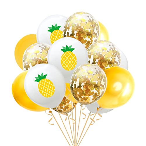 15 Stück Hawaii Tropical Party Ballons 12 Zoll Tropische Latexballons Set Hawaii Flamingo Ballons Ananas Luftballons Hawaii Confetti Luftballon mit Band für Geburtstag Hochzeit Thema Party Dekor (B) von TSLBW