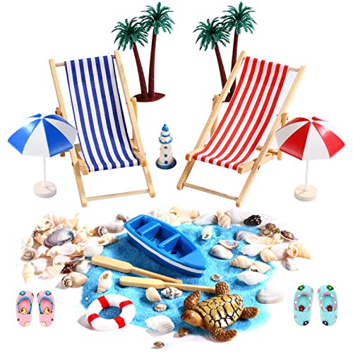 15 Stück Strand-Mikrolandschaft Miniatur Dekoration Mini-Stranddekorationen Miniliegestuhl Strandkorb Sonnenschirm Kleine Palme Deko Accessoires für DIY Zen Garten Dekoration Einzigartiges Geschenk von TSLBW