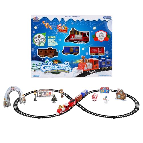 21 Stück Elektrischer Zug Set für Kinder - Weihnachten Eisenbahn Zugspielzeug Mit Plastikschienen, Papier Zubehör - Lernspielzeug für 3+ Jahre Alte Kinder - Weihnachts Gaben von TSLBW