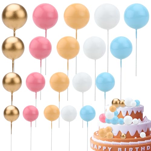 40 Stück Mini Cupcake Topper Schaum,Tortendeko Kugeln,Ball Torten Topper,Tortendeko Kugel Geburtstag Kuchen Dekoration Kugeln,Mini Cupcake Topper Schaum,Ballon Kuchen Toppe Kugel Cake Toppe von TSLBW