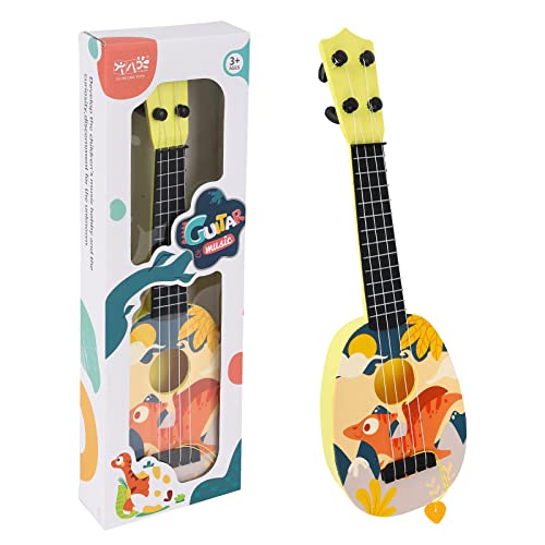 TSLBW 43 cm Gitarre für Kinder, Mini-Gitarre Ukulele Gitarre Spielzeug mit 4 verstellbaren Saiten Mini-Gitarre und Plektren Pink Yellow von TSLBW